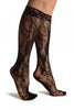 Large Flowers Bouquet Black Lace Knee High Socks