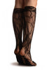 Large Flowers Bouquet Black Lace Knee High Socks