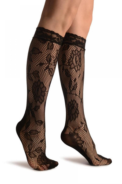 Sunflowers Black Lace Knee High Socks