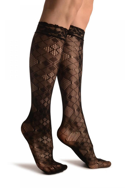 Small & Large Mesh Rombs Black Lace Knee High Socks