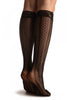 Lines & Crochet Stripes Black Lace Knee High Socks