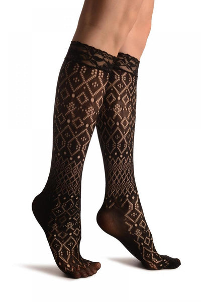 Rombs & Diamonds Mix Black Lace Knee High Socks