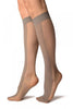 Grey With Non Transparent Floral Seam Knee High Socks