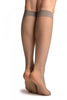 Grey With Non Transparent Floral Seam Knee High Socks