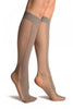 Grey With Non Transparent Floral Seam Knee High Socks