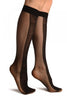 Black With Non Transparent Floral Seam Knee High Socks