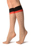 Nude With Black Polka Dots & Red Stripe Top Knee High Socks