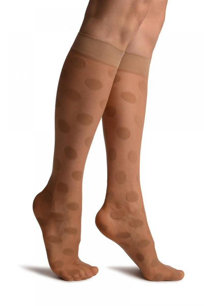 Beige With Large Polka Dots Knee High Socks