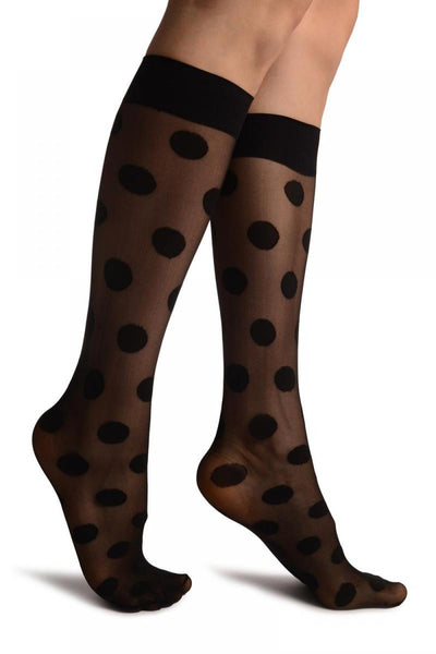 Black With Large Polka Dots Knee High Socks