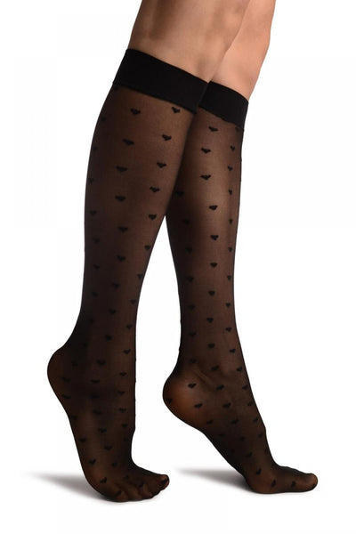 Black With Little Hearts Knee High Socks