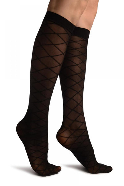 Black With Diamonds Knee High Socks