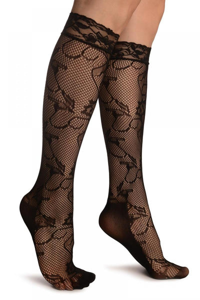 Black Bellflowers Lace Knee High Socks