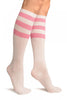 Pink Stripes On White (Referee) Socks Knee High