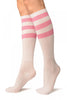 Pink Stripes On White (Referee) Socks Knee High