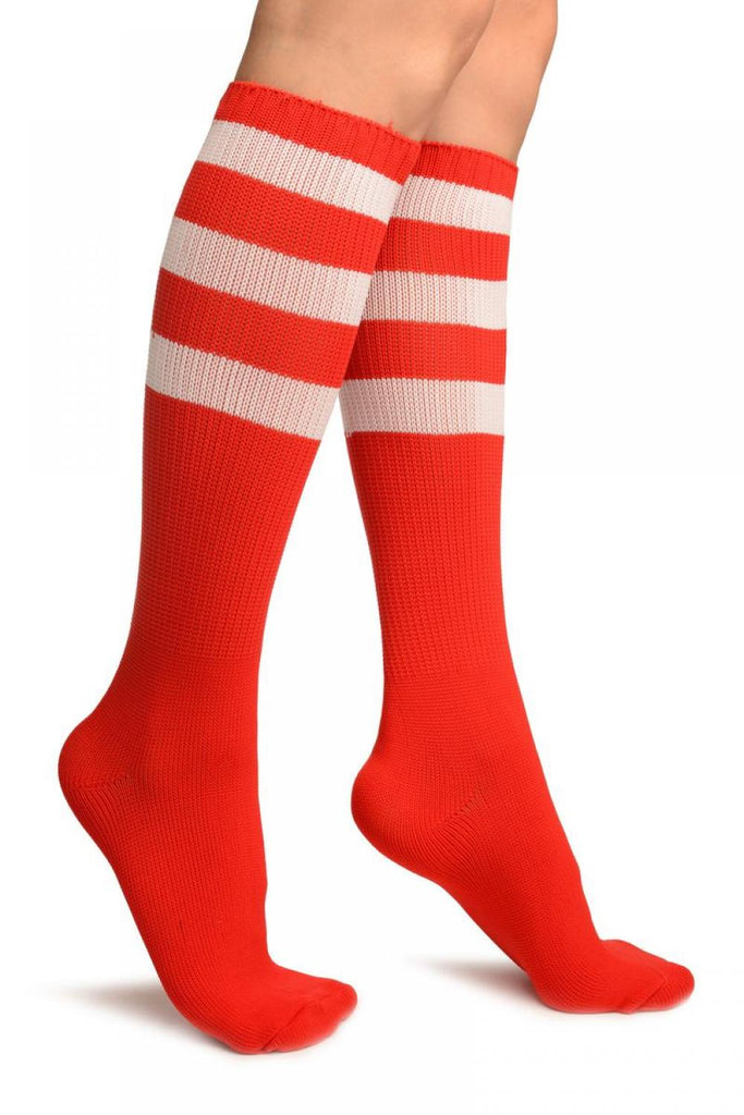 White Stripes On Red (Referee) Socks Knee High