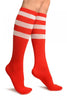 White Stripes On Red (Referee) Socks Knee High