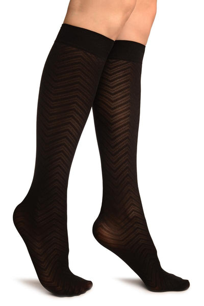 Black Chevrons Stripes Socks Knee High