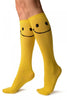 Yellow With Woven Happy Faces Knee High Socks