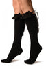 Black With Silver Ribbon Lace Up & Lace Top Knee High Socks