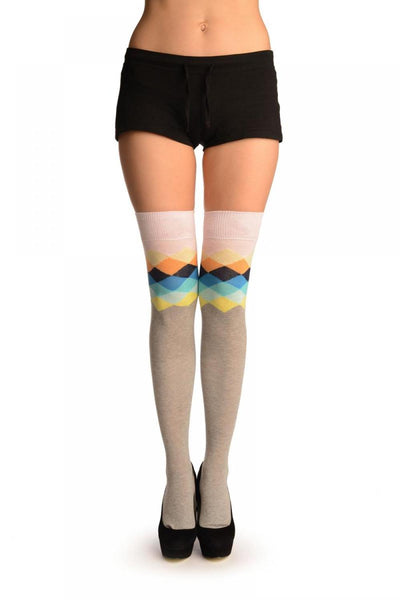 Grey With Pink Harlequin Top Over The Knee Socks