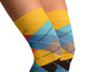 Yellow, Orange, Grey, Blue & Black Argyle Over The Knee Socks