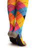Yellow, Orange, Grey, Blue & Black Argyle Over The Knee Socks