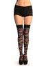 Black With Colourful Aztec Stencils Over The Knee Socks