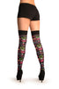Black With Colourful Aztec Stencils Over The Knee Socks