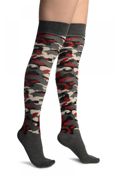 Camouflage With Red Over The Knee Socks