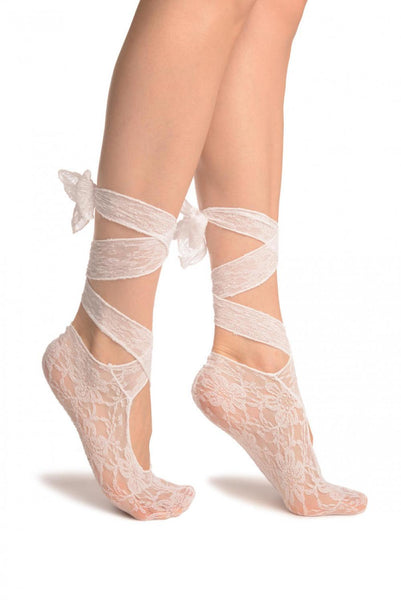 White Stretch Lace Ballet Pointe Footies