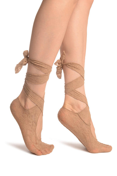 Beige Stretch Lace Ballet Pointe Footies