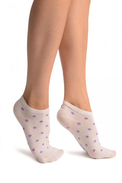 Purple Polka Dot On White Footies Socks