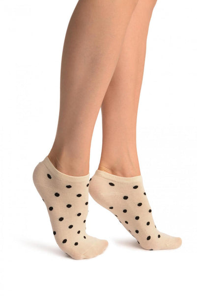 Black Polka Dot On Cream Footies Socks