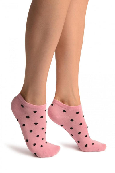 Black Polka Dot On Pink Footies Socks