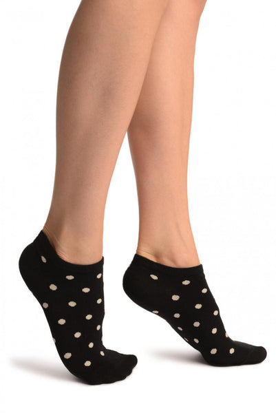 White Polka Dot On Black Footies Socks
