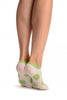 White With Large Green Polka Dot Footies Socks