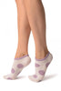 White With Large Purple Polka Dot Footies Socks