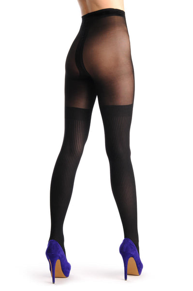 Opaque Striped Over The Knee Sock With Semi Transparent Top