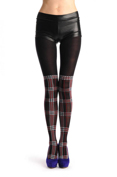 Red Black & White Checkered Sock With Transparent Top