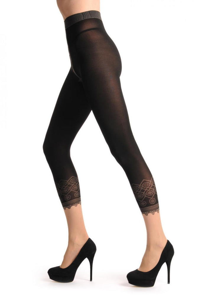 Ladies Women Footless Tights Capri Lace Trim Hosiery Opaque White Dance One  Size