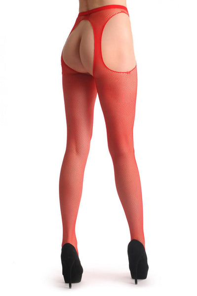 Red Fishnet With Attached Suspender Belt