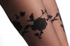 Black With Opaque Black Flowers Around The Ankle & Over The Knee 20 Den
