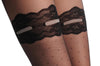 Black Dotted With Lace Garter And Top & Grey Ribbon With Bow 20 Den
