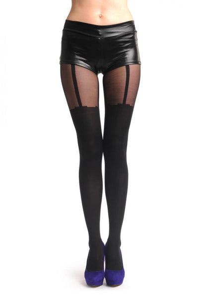 Faux Stockings With Attached Suspender Belt & Transparent Top 40 Den