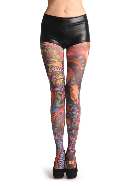 LissKiss Red With Large Red & Yellow Roses - Red Pantyhose (Tights) at   Women's Clothing store