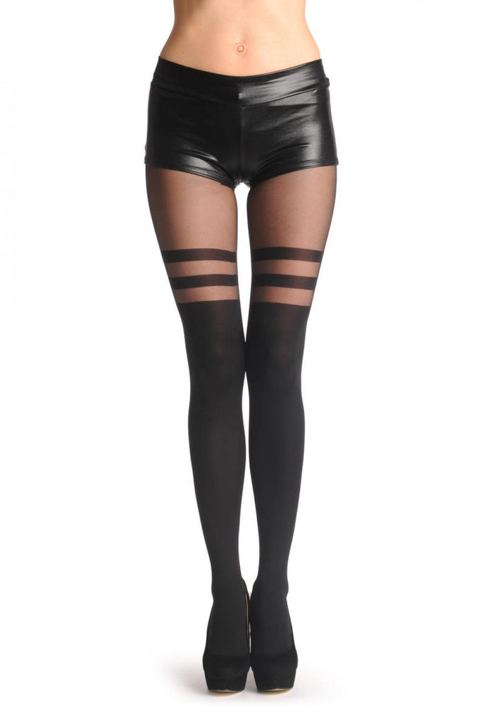 Black Faux Stockings With Striped Top 60 Den