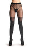 Black Faux Stockings With Floral Woven Lace Top 60 Den