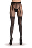 Black Floral Lace Faux Stocking With Suspenders 40 Den