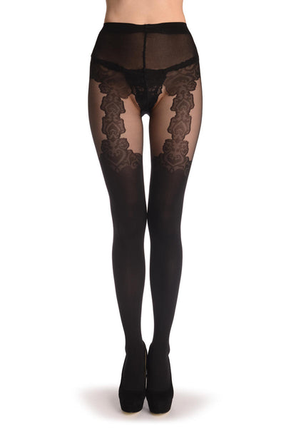 Black Faux Seamed Elegant Lace Stocking With Suspenders 40 Den