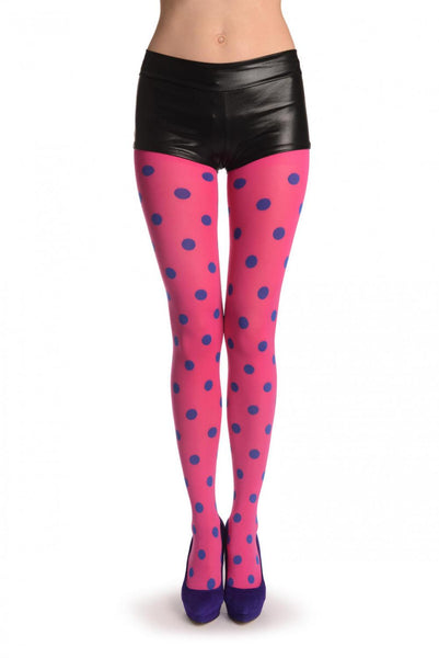 Blue Woven Polka Dot On Bright Pink 60 Den